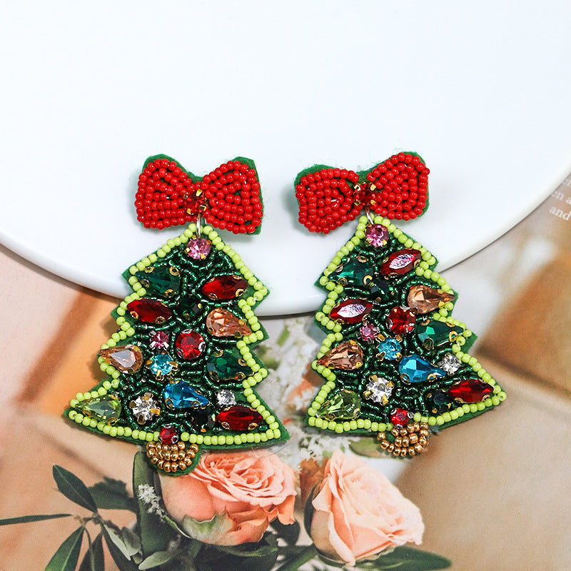 Wholesale Christmas Tree Boots Handmade Fabric Rice Bead Earrings
